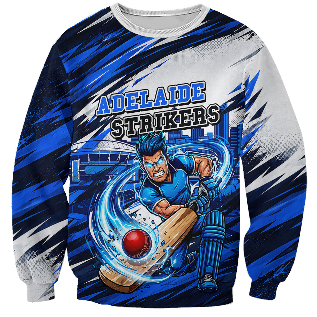Personalised Adelaide Strikers Cricket Fan Pride Sweatshirt Dynamic Cricket Graphic Art With Adelaide City Skyline