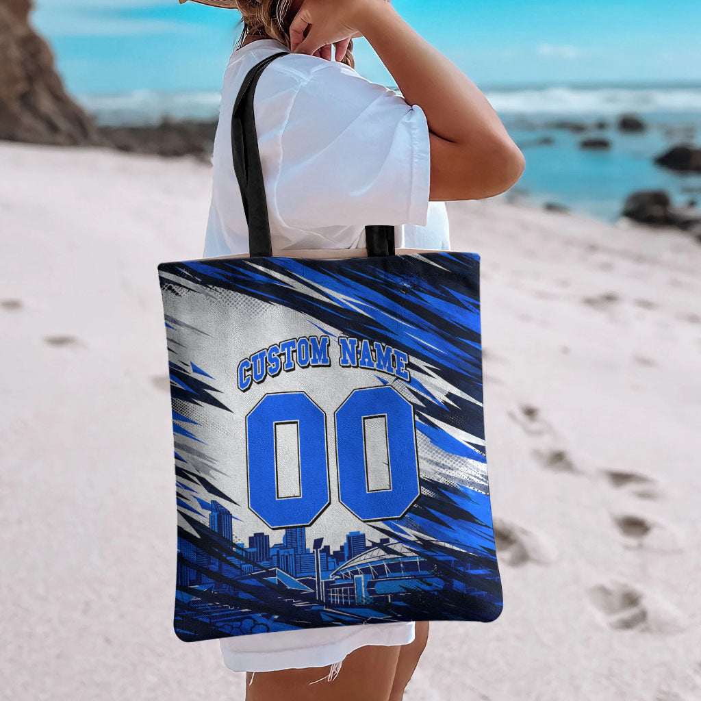 Personalised Adelaide Strikers Cricket Fan Pride Tote Bag Dynamic Cricket Graphic Art With Adelaide City Skyline