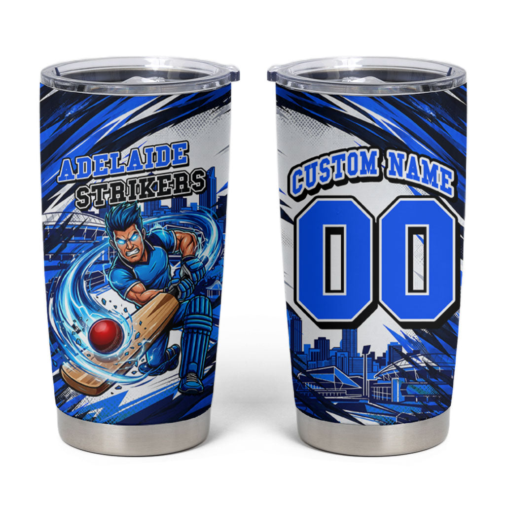 Personalised Adelaide Strikers Cricket Fan Pride Tumbler Cup Dynamic Cricket Graphic Art With Adelaide City Skyline