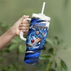 Personalised Adelaide Strikers Cricket Fan Pride Tumbler With Handle Dynamic Cricket Graphic Art With Adelaide City Skyline