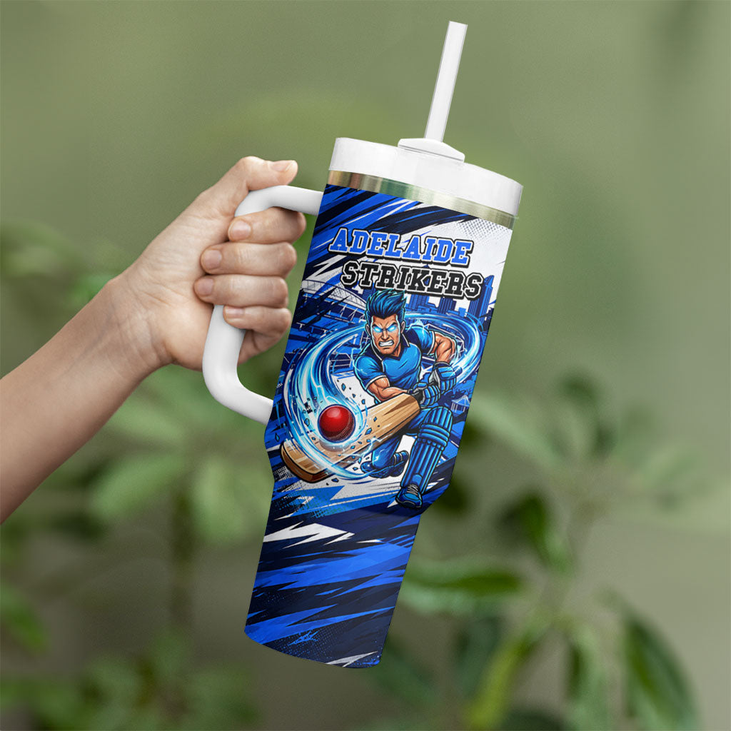 Personalised Adelaide Strikers Cricket Fan Pride Tumbler With Handle Dynamic Cricket Graphic Art With Adelaide City Skyline