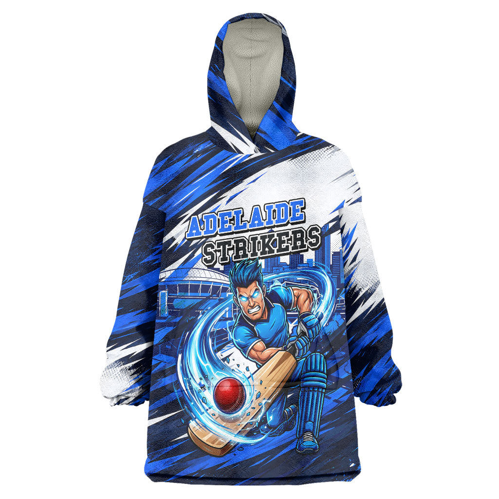 Personalised Adelaide Strikers Cricket Fan Pride Wearable Blanket Hoodie Dynamic Cricket Graphic Art With Adelaide City Skyline