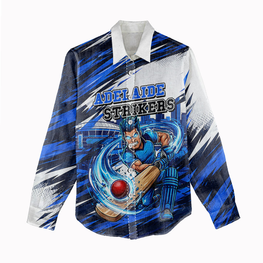 Personalised Adelaide Strikers Cricket Fan Pride Women Casual Shirt Dynamic Cricket Graphic Art With Adelaide City Skyline
