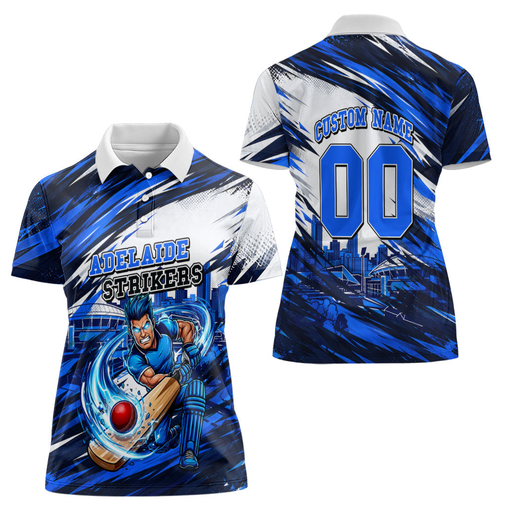 Personalised Adelaide Strikers Cricket Fan Pride Women Polo Shirt Dynamic Cricket Graphic Art With Adelaide City Skyline