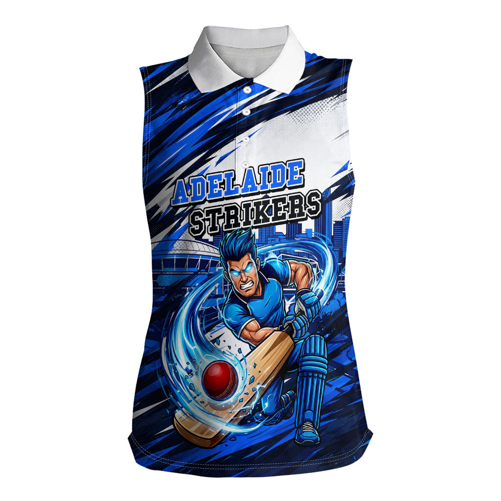Personalised Adelaide Strikers Cricket Fan Pride Women Sleeveless Polo Shirt Dynamic Cricket Graphic Art With Adelaide City Skyline