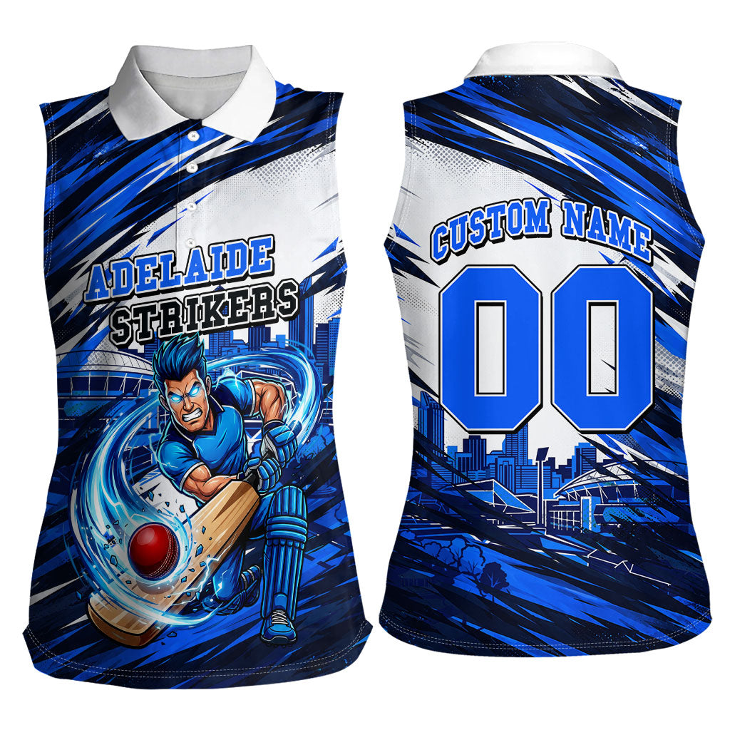 Personalised Adelaide Strikers Cricket Fan Pride Women Sleeveless Polo Shirt Dynamic Cricket Graphic Art With Adelaide City Skyline