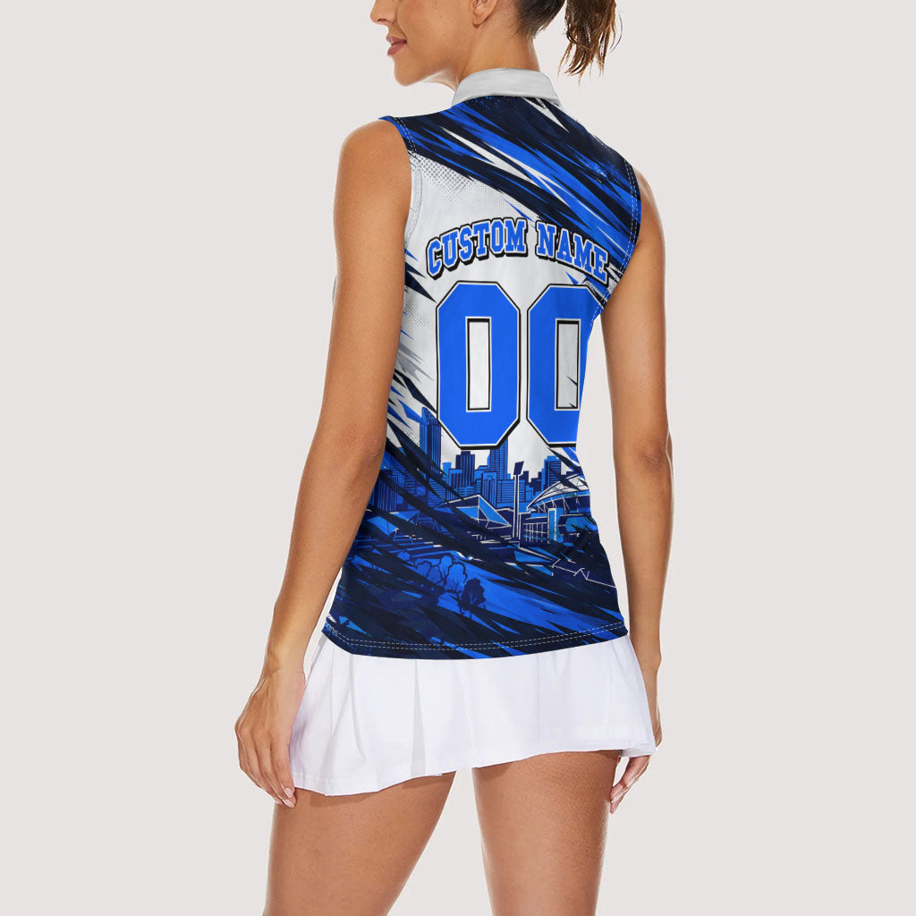 Personalised Adelaide Strikers Cricket Fan Pride Women Sleeveless Polo Shirt Dynamic Cricket Graphic Art With Adelaide City Skyline