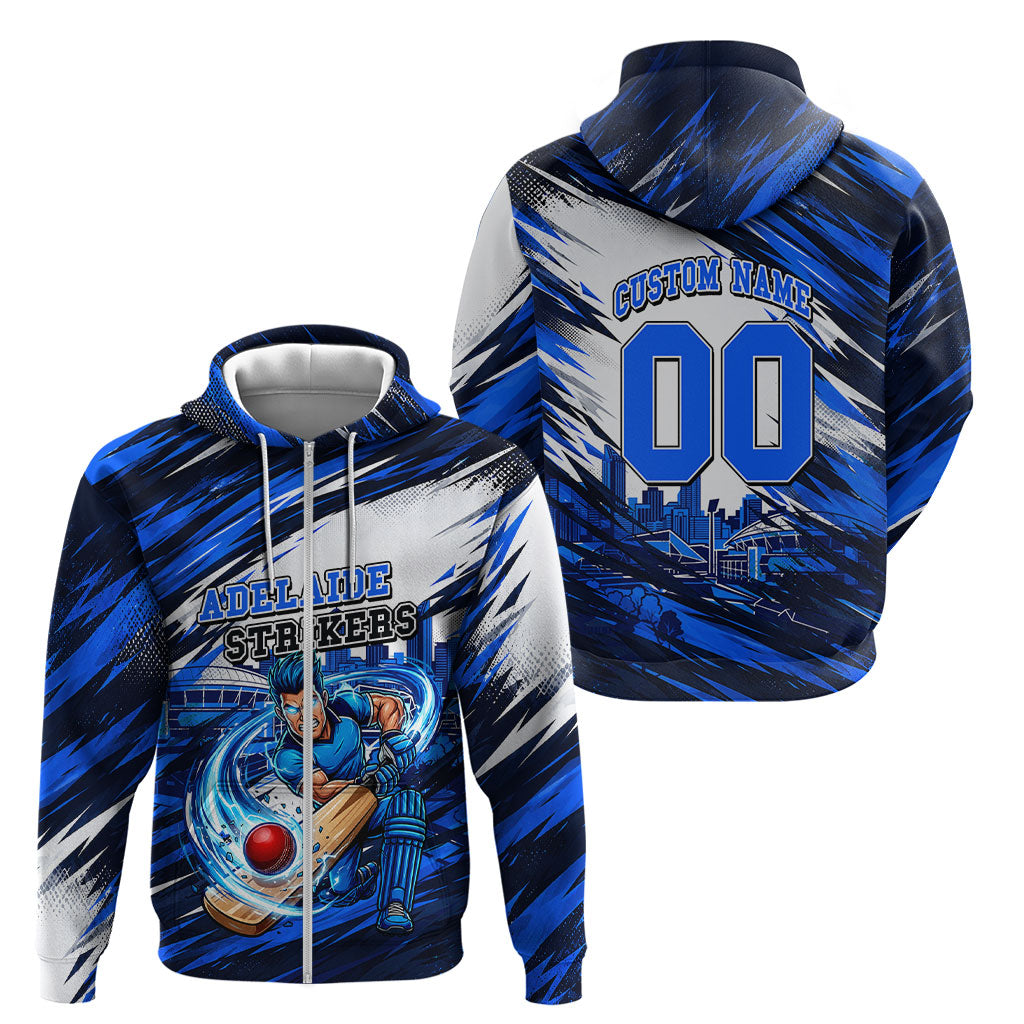 Personalised Adelaide Strikers Cricket Fan Pride Zip Hoodie Dynamic Cricket Graphic Art With Adelaide City Skyline