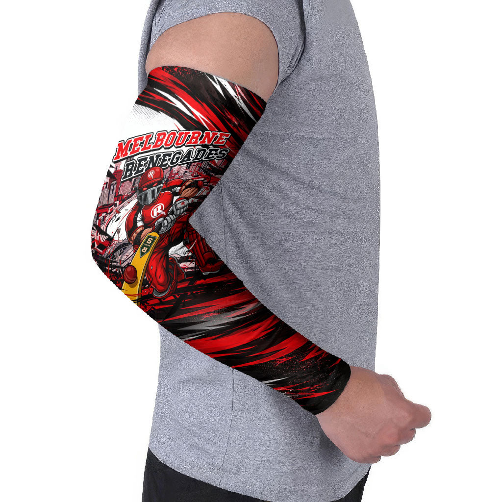 Personalised Melbourne Renegades Cricket Fan Pride Arm Sleeves Dynamic Cricket Graphic Art With Melbourne City Skyline