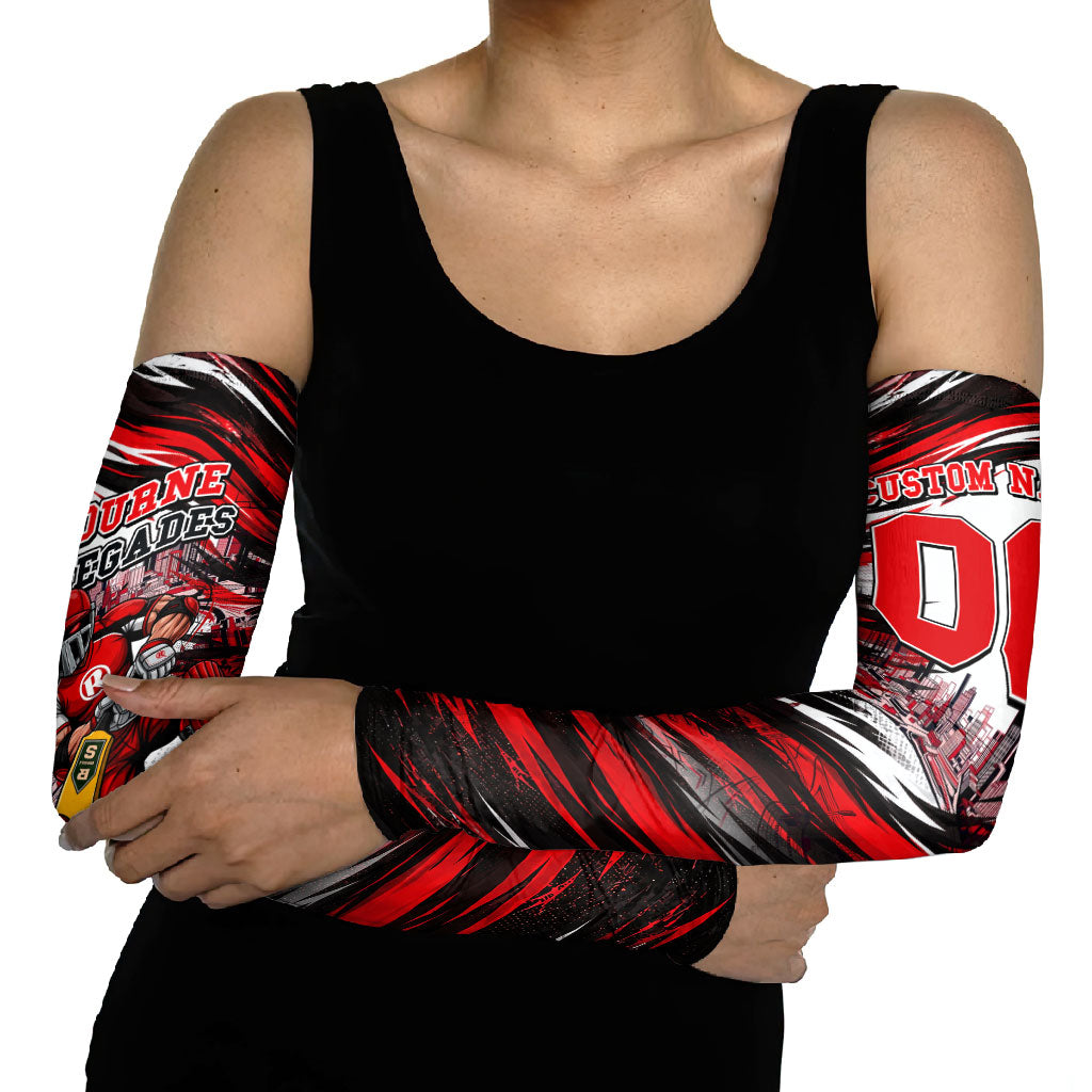 Personalised Melbourne Renegades Cricket Fan Pride Arm Sleeves Dynamic Cricket Graphic Art With Melbourne City Skyline