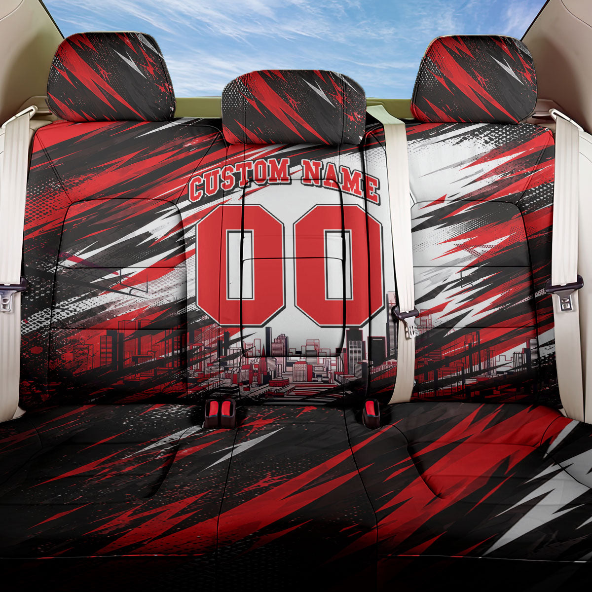 Personalised Melbourne Renegades Cricket Fan Pride Back Car Seat Cover Dynamic Cricket Graphic Art With Melbourne City Skyline