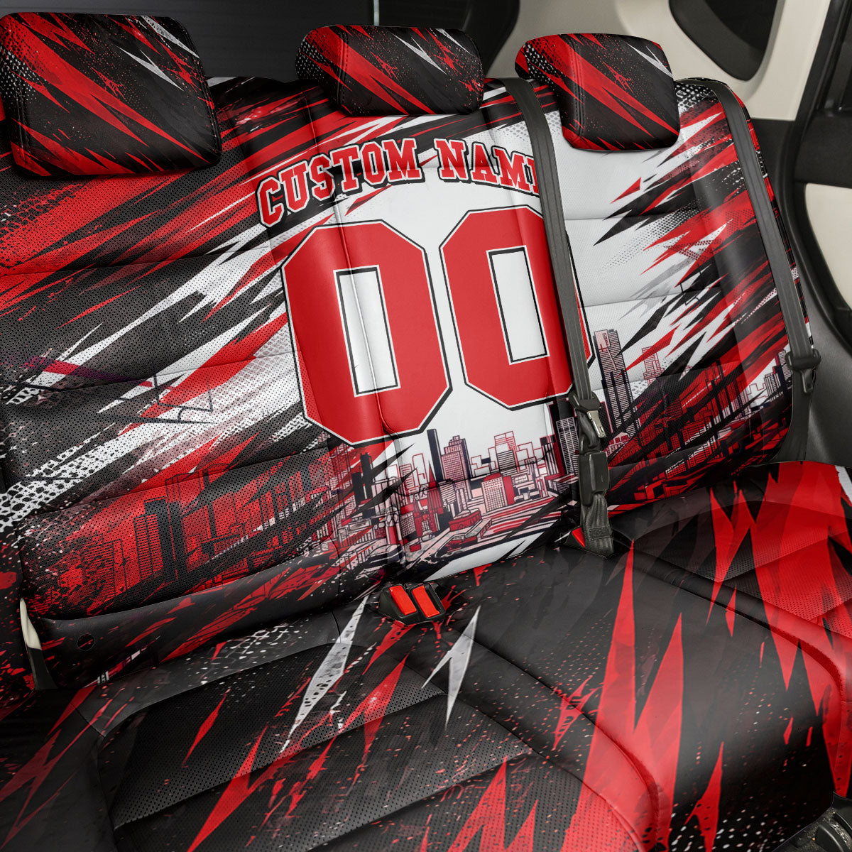 Personalised Melbourne Renegades Cricket Fan Pride Back Car Seat Cover Dynamic Cricket Graphic Art With Melbourne City Skyline