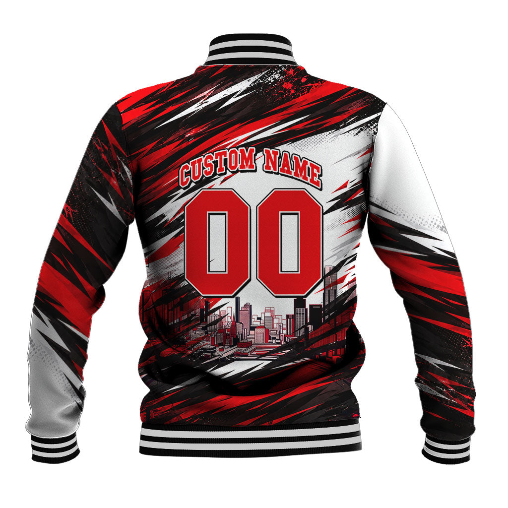 Personalised Melbourne Renegades Cricket Fan Pride Baseball Jacket Dynamic Cricket Graphic Art With Melbourne City Skyline