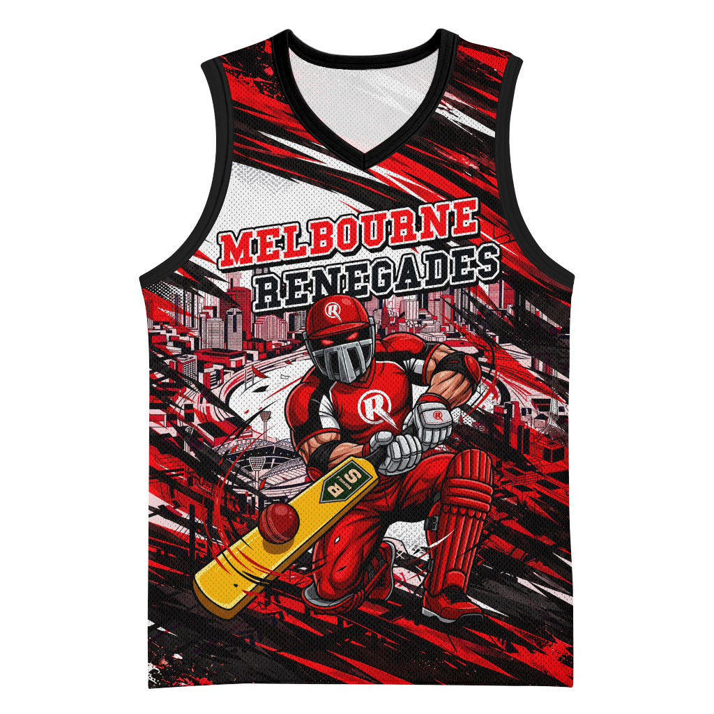 Personalised Melbourne Renegades Cricket Fan Pride Basketball Jersey Dynamic Cricket Graphic Art With Melbourne City Skyline