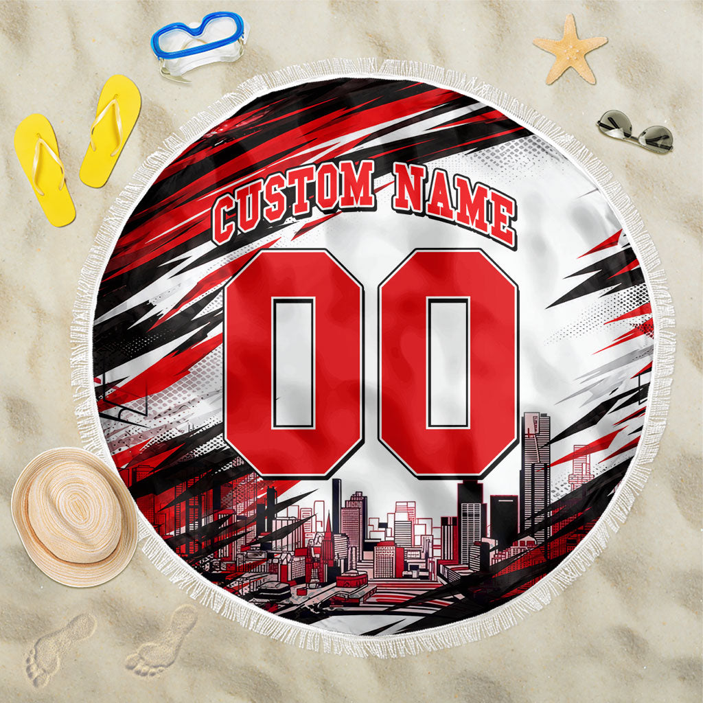 Personalised Melbourne Renegades Cricket Fan Pride Beach Blanket Dynamic Cricket Graphic Art With Melbourne City Skyline