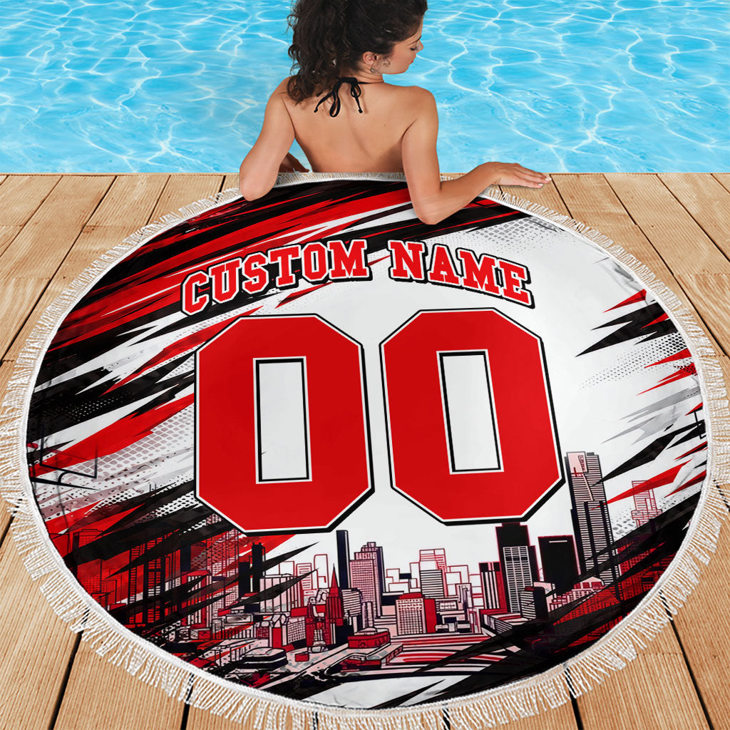 Personalised Melbourne Renegades Cricket Fan Pride Beach Blanket Dynamic Cricket Graphic Art With Melbourne City Skyline