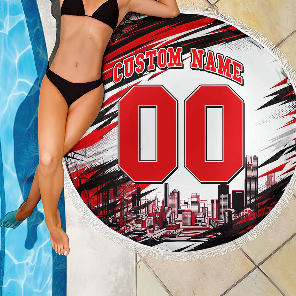 Personalised Melbourne Renegades Cricket Fan Pride Beach Blanket Dynamic Cricket Graphic Art With Melbourne City Skyline