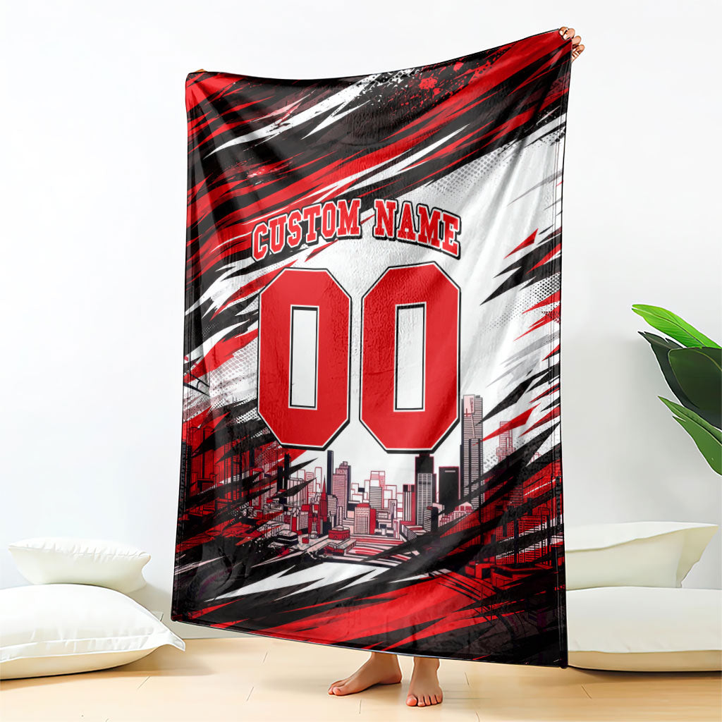 Personalised Melbourne Renegades Cricket Fan Pride Blanket Dynamic Cricket Graphic Art With Melbourne City Skyline