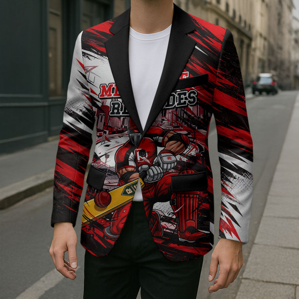 Personalised Melbourne Renegades Cricket Fan Pride Blazer Dynamic Cricket Graphic Art With Melbourne City Skyline