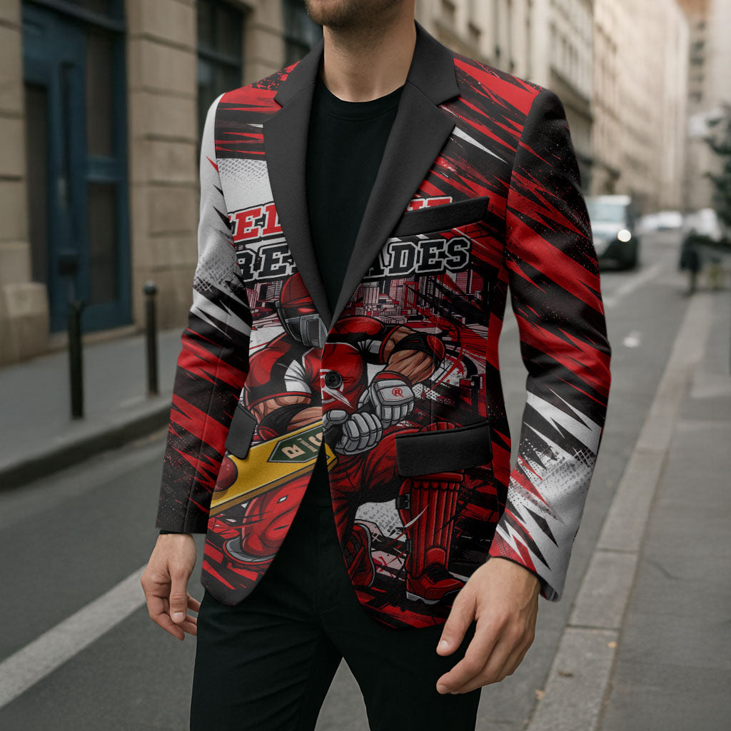 Personalised Melbourne Renegades Cricket Fan Pride Blazer Dynamic Cricket Graphic Art With Melbourne City Skyline