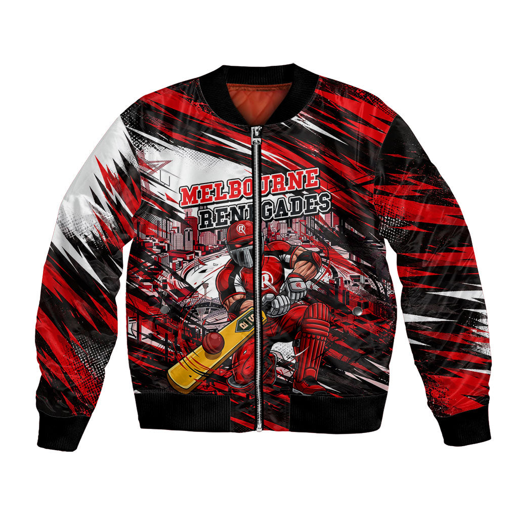 Personalised Melbourne Renegades Cricket Fan Pride Bomber Jacket Dynamic Cricket Graphic Art With Melbourne City Skyline