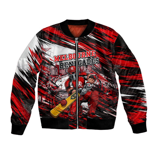 Personalised Melbourne Renegades Cricket Fan Pride Bomber Jacket Dynamic Cricket Graphic Art With Melbourne City Skyline