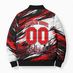 Personalised Melbourne Renegades Cricket Fan Pride Bomber Puffer Jacket Dynamic Cricket Graphic Art With Melbourne City Skyline
