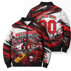 Personalised Melbourne Renegades Cricket Fan Pride Bomber Puffer Jacket Dynamic Cricket Graphic Art With Melbourne City Skyline