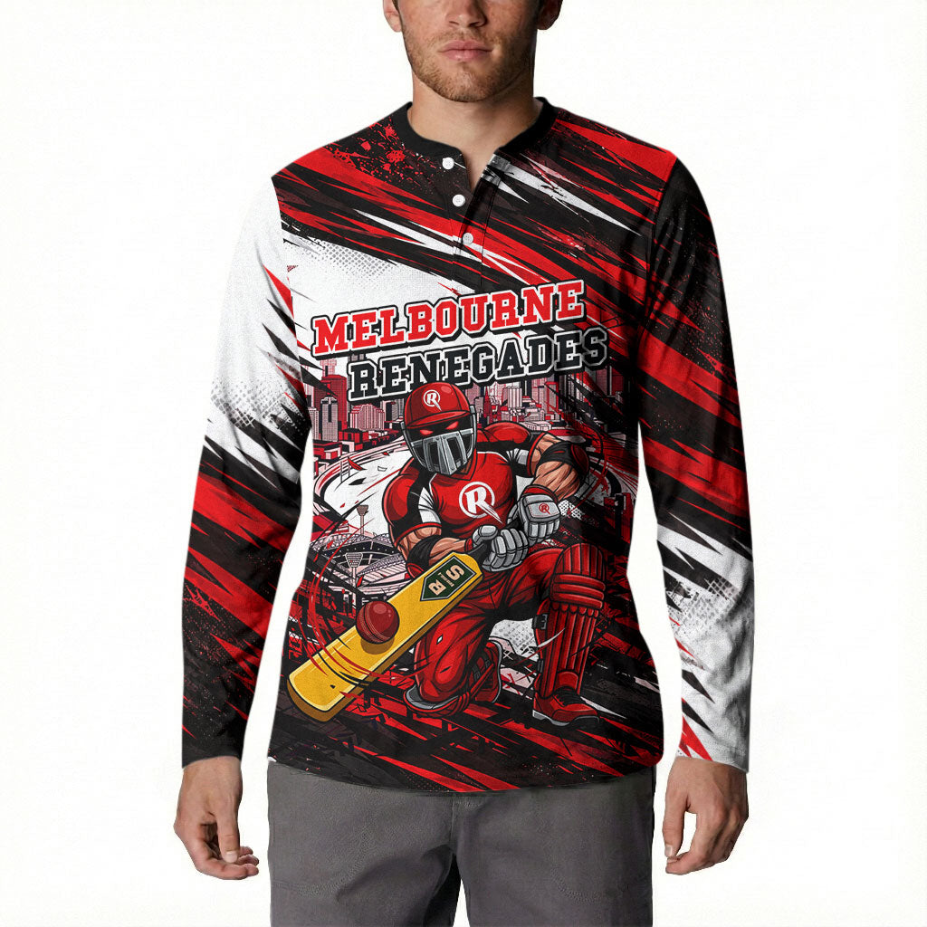 Personalised Melbourne Renegades Cricket Fan Pride Button Sweatshirt Dynamic Cricket Graphic Art With Melbourne City Skyline