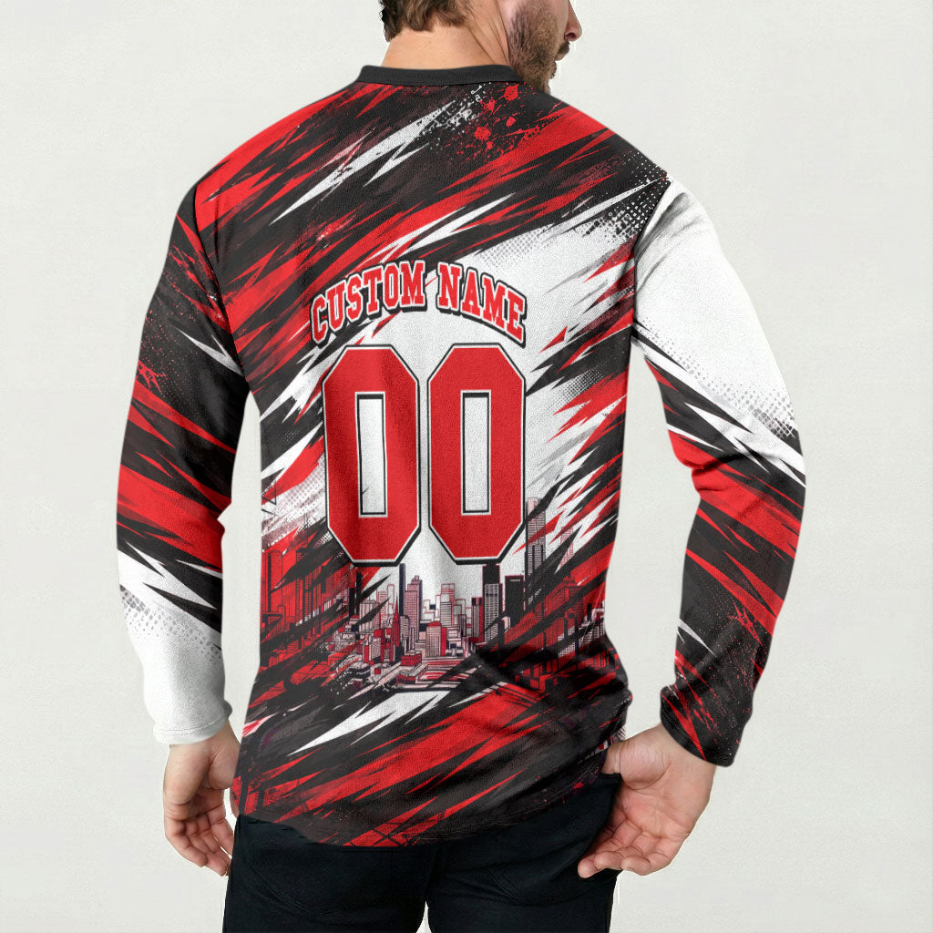 Personalised Melbourne Renegades Cricket Fan Pride Button Sweatshirt Dynamic Cricket Graphic Art With Melbourne City Skyline