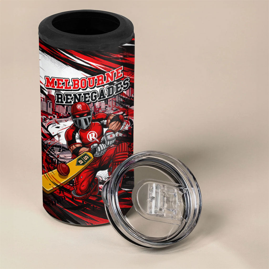 Personalised Melbourne Renegades Cricket Fan Pride 4 in 1 Can Cooler Tumbler Dynamic Cricket Graphic Art With Melbourne City Skyline