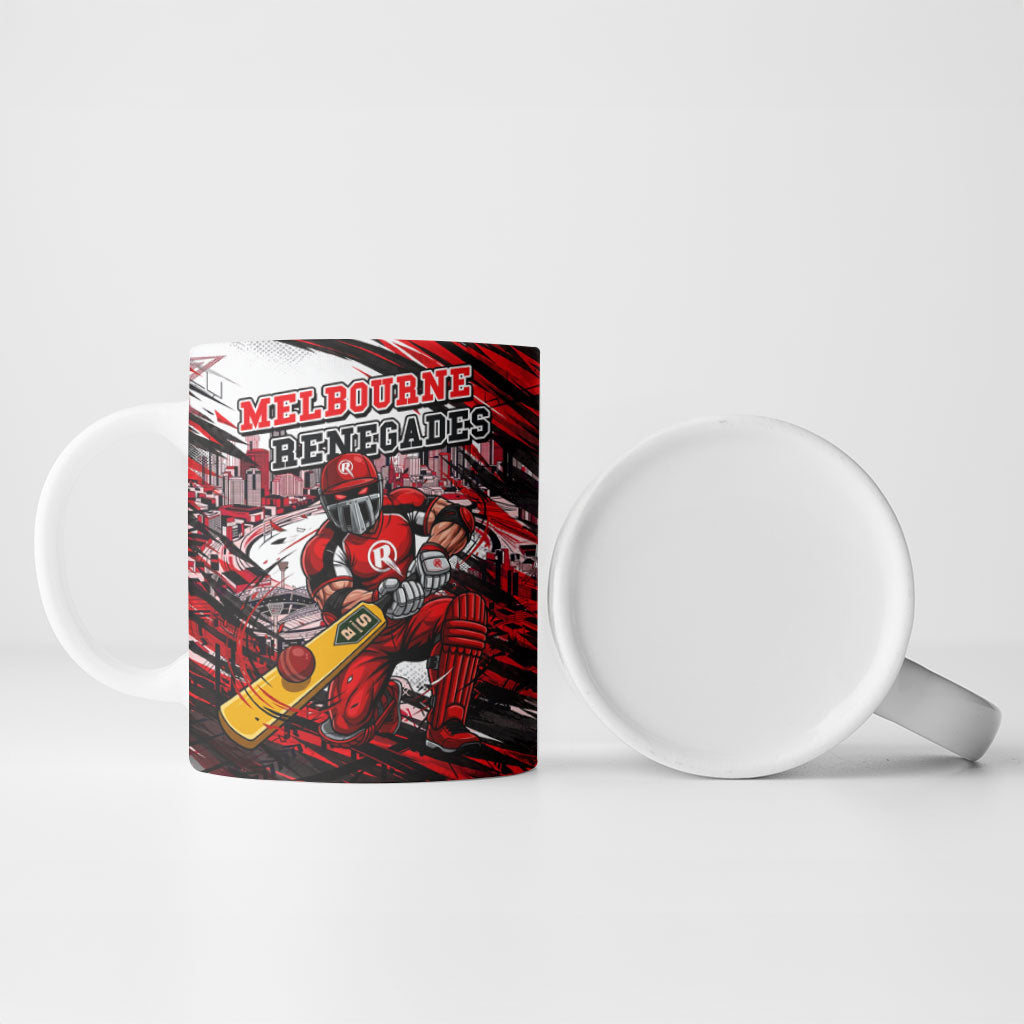 Personalised Melbourne Renegades Cricket Fan Pride Ceramic Mug Dynamic Cricket Graphic Art With Melbourne City Skyline