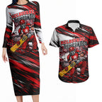 Personalised Melbourne Renegades Cricket Fan Pride Couples Matching Long Sleeve Bodycon Dress and Hawaiian Shirt Dynamic Cricket Graphic Art With Melbourne City Skyline