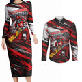 Personalised Melbourne Renegades Cricket Fan Pride Couples Matching Long Sleeve Bodycon Dress and Long Sleeve Button Shirt Dynamic Cricket Graphic Art With Melbourne City Skyline