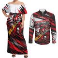 Personalised Melbourne Renegades Cricket Fan Pride Couples Matching Off Shoulder Maxi Dress and Long Sleeve Button Shirt Dynamic Cricket Graphic Art With Melbourne City Skyline