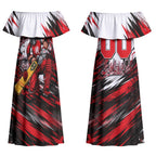 Personalised Melbourne Renegades Cricket Fan Pride Couples Matching Off Shoulder Maxi Dress and Long Sleeve Button Shirt Dynamic Cricket Graphic Art With Melbourne City Skyline