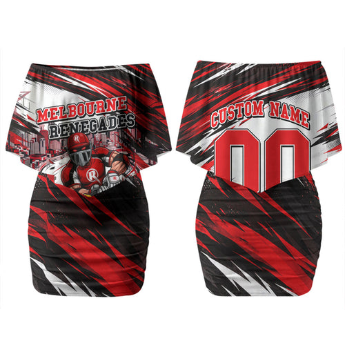 Personalised Melbourne Renegades Cricket Fan Pride Couples Matching Off Shoulder Short Dress and Hawaiian Shirt Dynamic Cricket Graphic Art With Melbourne City Skyline