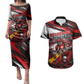 Personalised Melbourne Renegades Cricket Fan Pride Couples Matching Puletasi and Hawaiian Shirt Dynamic Cricket Graphic Art With Melbourne City Skyline