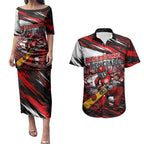Personalised Melbourne Renegades Cricket Fan Pride Couples Matching Puletasi and Hawaiian Shirt Dynamic Cricket Graphic Art With Melbourne City Skyline