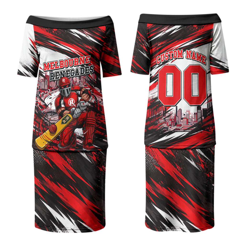Personalised Melbourne Renegades Cricket Fan Pride Couples Matching Puletasi and Hawaiian Shirt Dynamic Cricket Graphic Art With Melbourne City Skyline