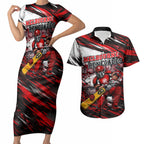 Personalised Melbourne Renegades Cricket Fan Pride Couples Matching Short Sleeve Bodycon Dress and Hawaiian Shirt Dynamic Cricket Graphic Art With Melbourne City Skyline