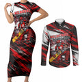 Personalised Melbourne Renegades Cricket Fan Pride Couples Matching Short Sleeve Bodycon Dress and Long Sleeve Button Shirt Dynamic Cricket Graphic Art With Melbourne City Skyline