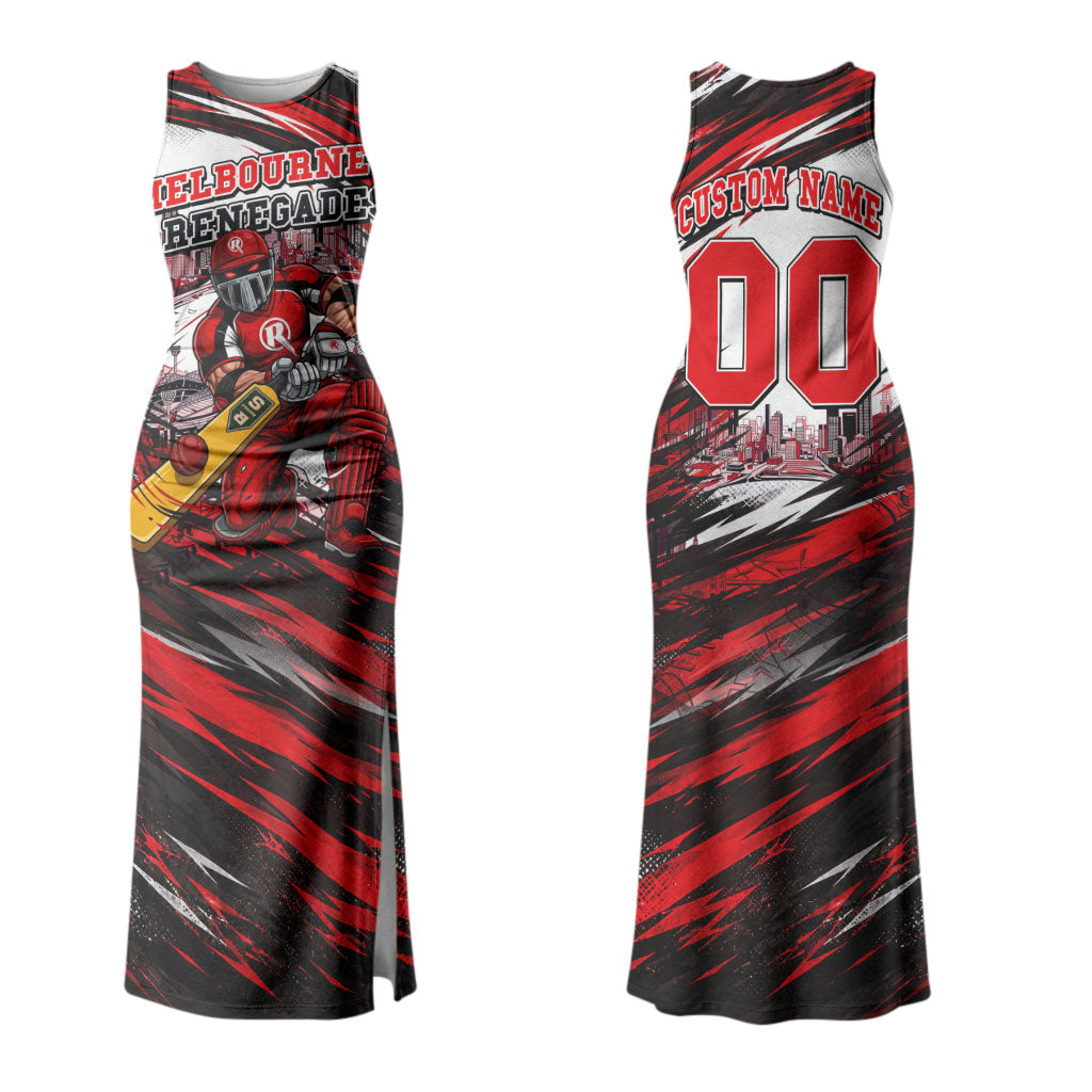 Personalised Melbourne Renegades Cricket Fan Pride Couples Matching Tank Maxi Dress and Hawaiian Shirt Dynamic Cricket Graphic Art With Melbourne City Skyline