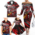 Personalised Melbourne Renegades Cricket Fan Pride Family Matching Off The Shoulder Long Sleeve Dress and Hawaiian Shirt Dynamic Cricket Graphic Art With Melbourne City Skyline