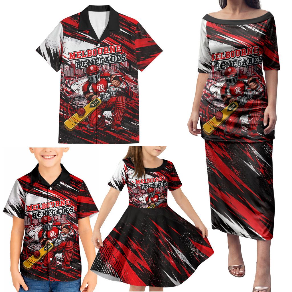 Personalised Melbourne Renegades Cricket Fan Pride Family Matching Puletasi and Hawaiian Shirt Dynamic Cricket Graphic Art With Melbourne City Skyline