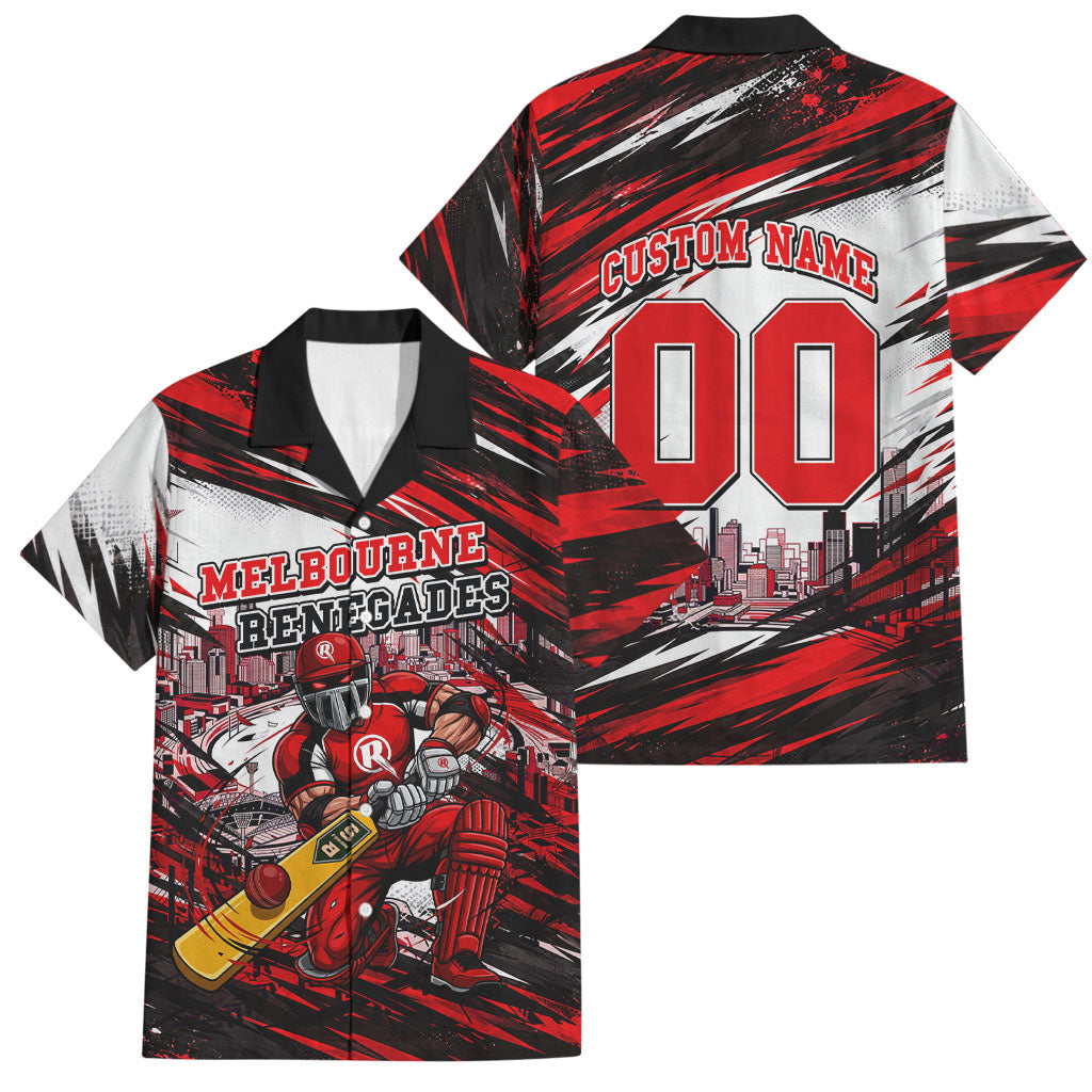 Personalised Melbourne Renegades Cricket Fan Pride Family Matching Puletasi and Hawaiian Shirt Dynamic Cricket Graphic Art With Melbourne City Skyline
