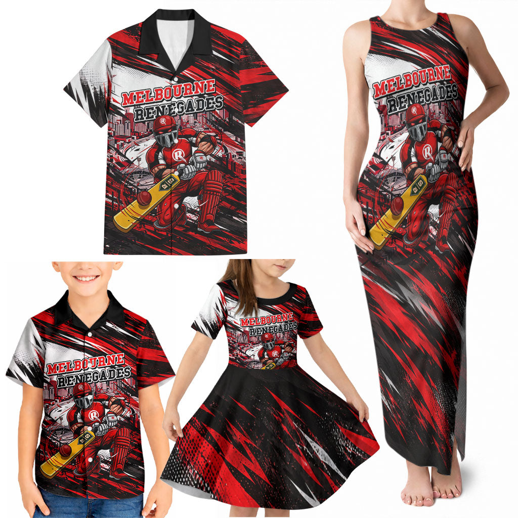 Personalised Melbourne Renegades Cricket Fan Pride Family Matching Tank Maxi Dress and Hawaiian Shirt Dynamic Cricket Graphic Art With Melbourne City Skyline