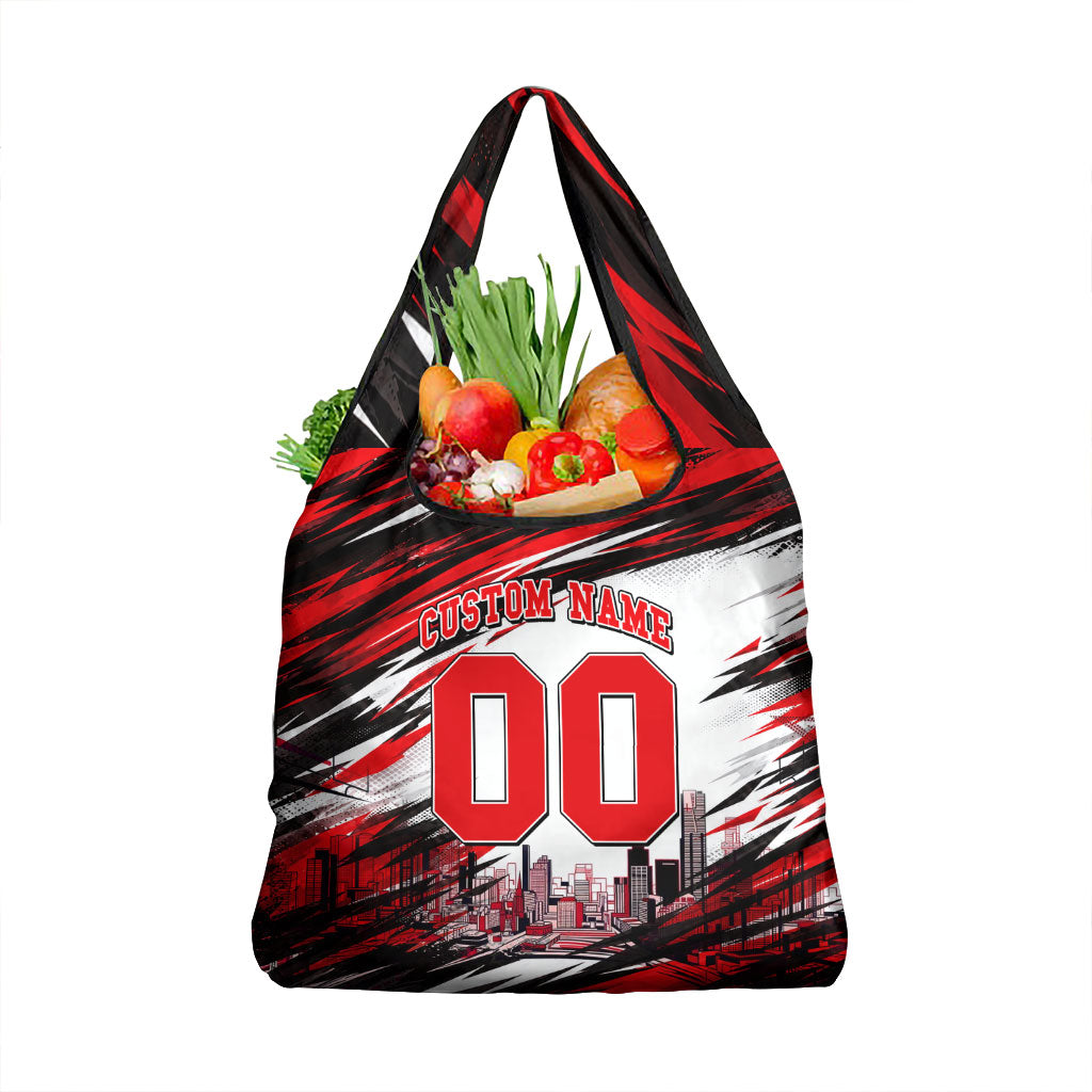 Personalised Melbourne Renegades Cricket Fan Pride Grocery Bag Dynamic Cricket Graphic Art With Melbourne City Skyline
