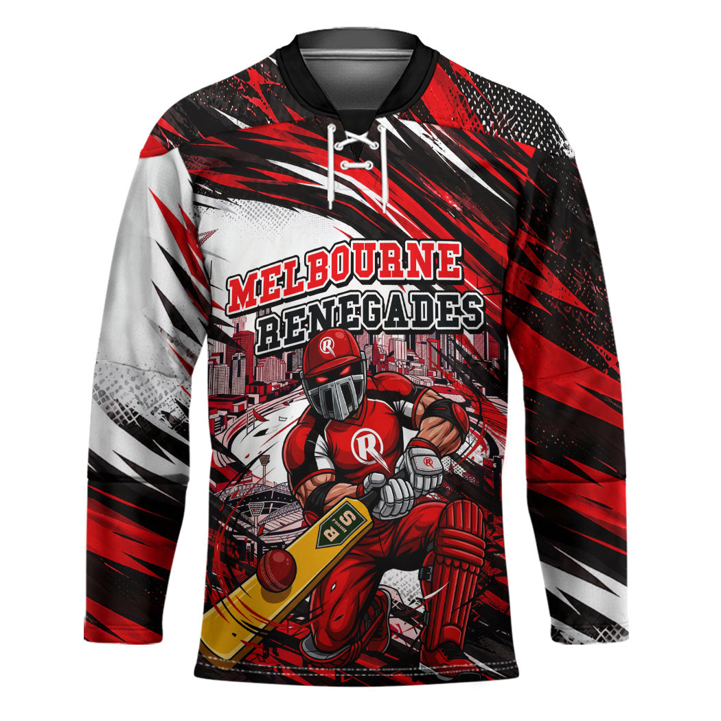 Personalised Melbourne Renegades Cricket Fan Pride Hockey Jersey Dynamic Cricket Graphic Art With Melbourne City Skyline
