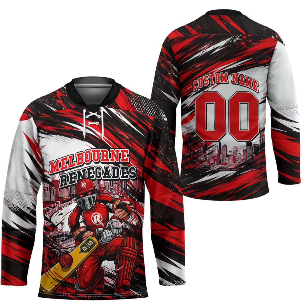 Personalised Melbourne Renegades Cricket Fan Pride Hockey Jersey Dynamic Cricket Graphic Art With Melbourne City Skyline